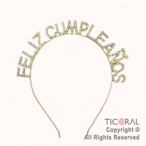 VINCHA FELIZ CUMPLEAOS CON STRASS ORO X 1